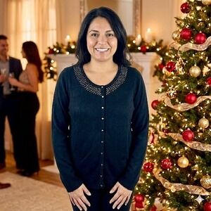 Karen Scott Black Stud Embellished Cardigan Sweater‎ XL Long Sleeve NWT Holiday